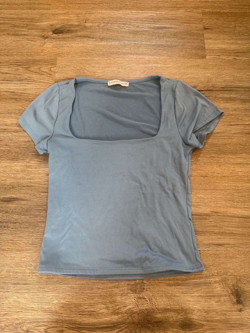 Sincerely Jules Dusty Blue Square-Neck Short Sleeve Top